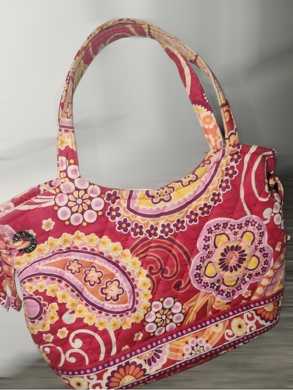 Quilted Floral Paisley Small Tote Bag in Pink & Yellow